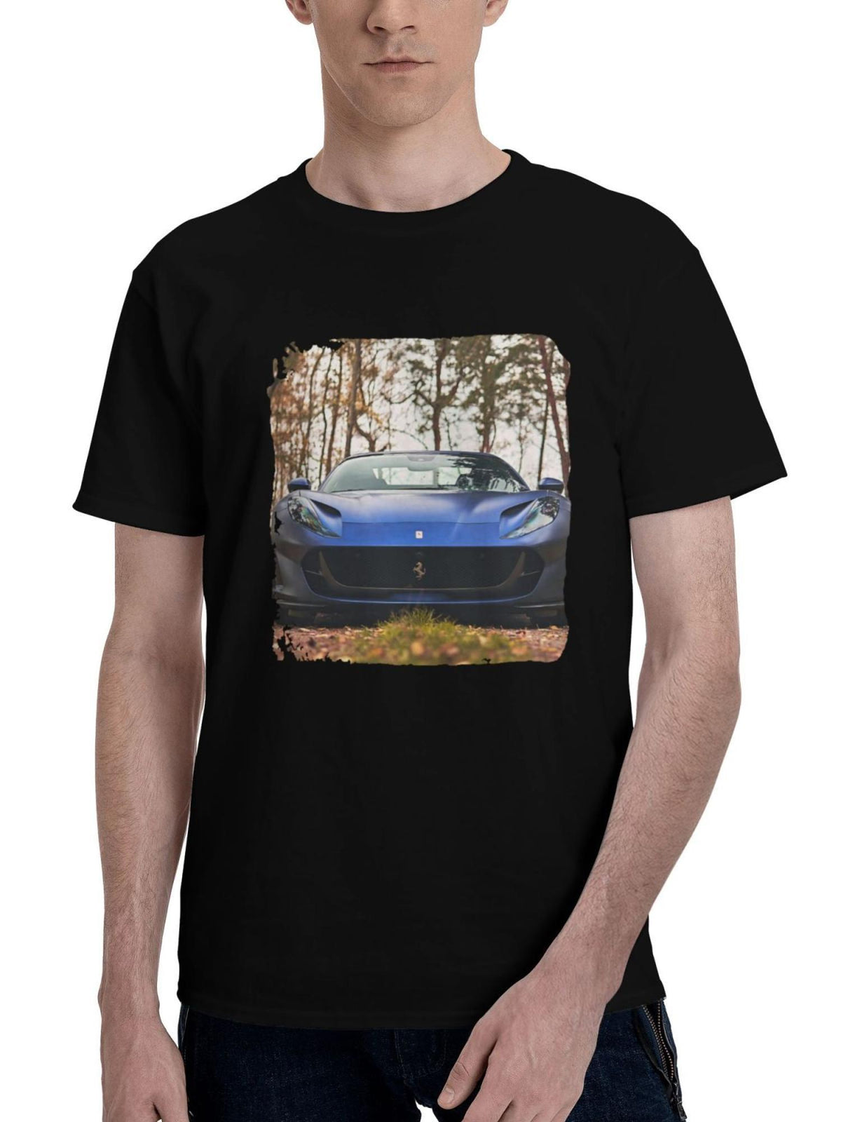 2023-Ferrari 812 Gts 180G 100% Cotton Printed Round Neck Short-Sleeve T-Shirt, Christmas Gifts for Men Dad Husband Grandpa, S-XXXL, Black