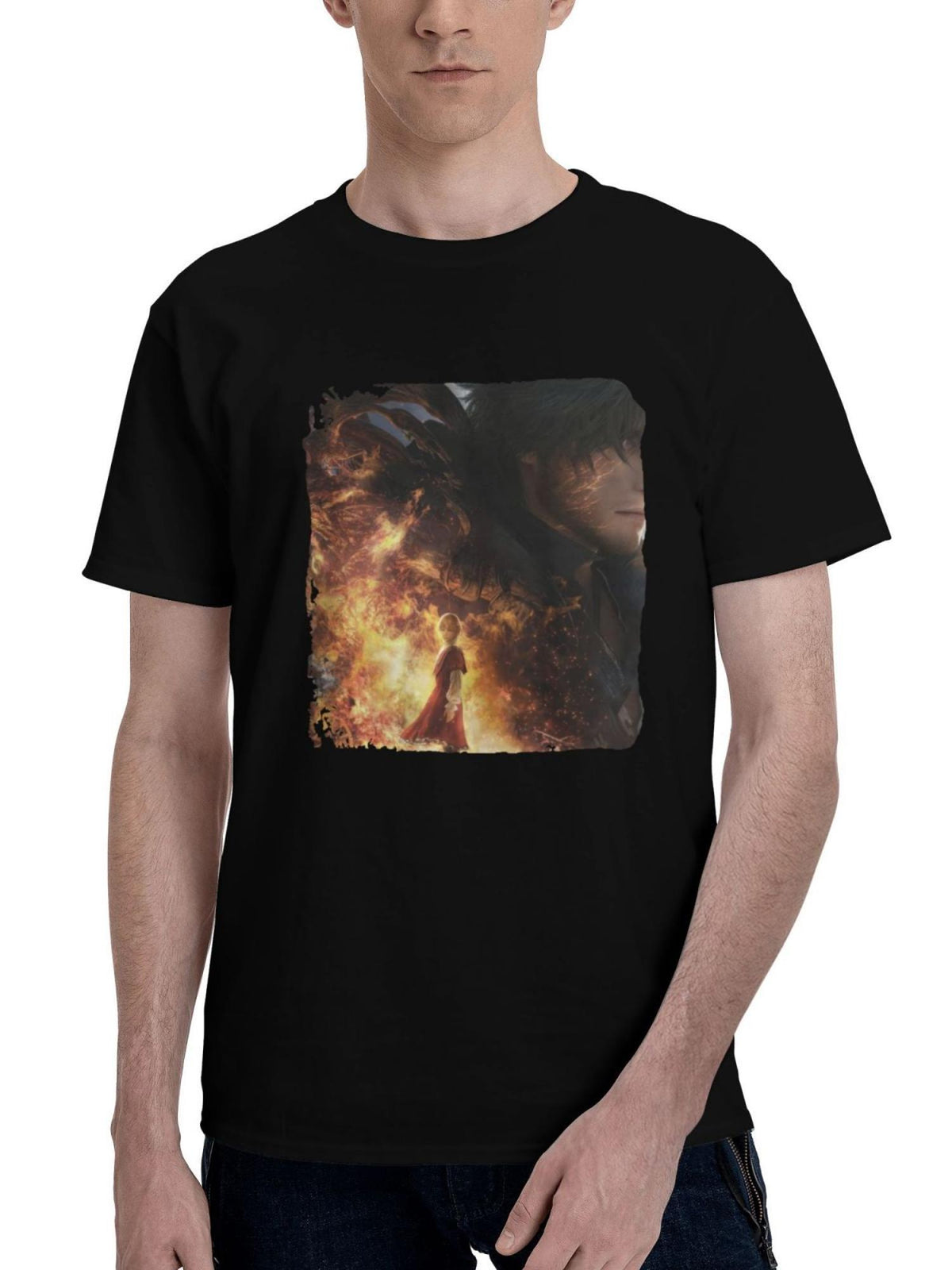 2023-Final Fantasy Xvi Za 180G 100% Cotton Printed Round Neck Short-Sleeve T-Shirt, Christmas Gifts for Men Dad Husband Grandpa, S-XXXL, Black