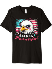 Bald Is Beautiful Makeup Eagle Bird American Flag Patriotic Premium T-Shirt 180G 100% Cotton Printed Round Neck Short-Sleeve T-Shirt, Gifts for Men Dad Husband Grandpa, S-XXXL, Black