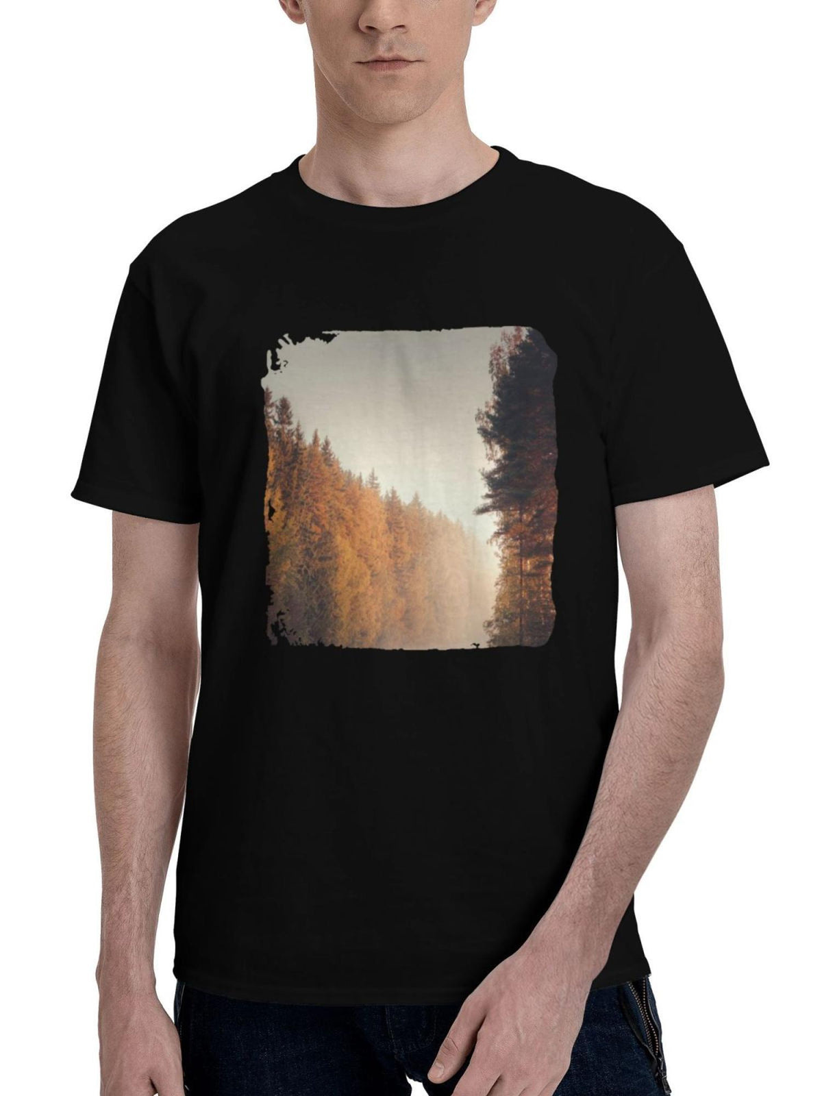 Autumn-In Finland 180G 100% Cotton Printed Round Neck Short-Sleeve T-Shirt, Christmas Gifts for Men Dad Husband Grandpa, S-XXXL, Black