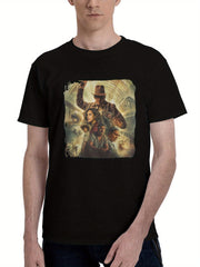2023-Indiana Jones And The Dial Of Destiny 180G 100% Cotton Printed Round Neck Short-Sleeve T-Shirt, Christmas Gifts for Men Dad Husband Grandpa, S-XXXL, Black