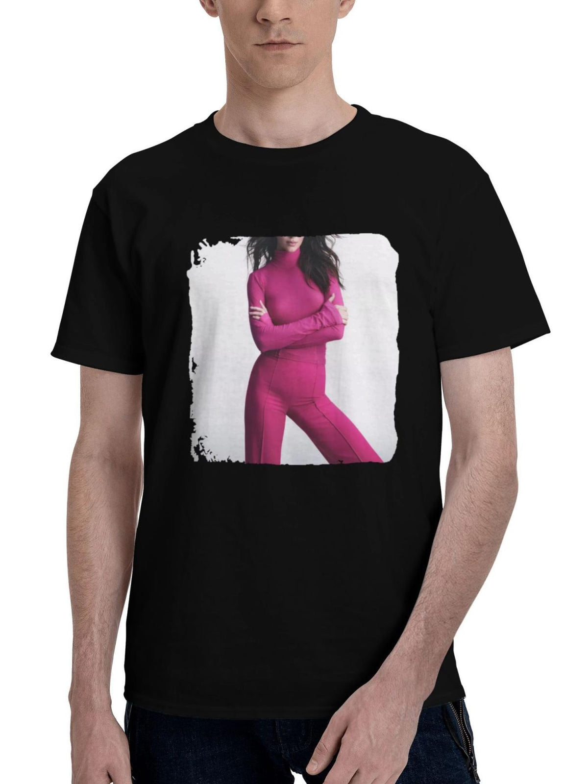 2023-Kendall Jenner 2d 180G 100% Cotton Printed Round Neck Short-Sleeve T-Shirt, Christmas Gifts for Men Dad Husband Grandpa, S-XXXL, Black
