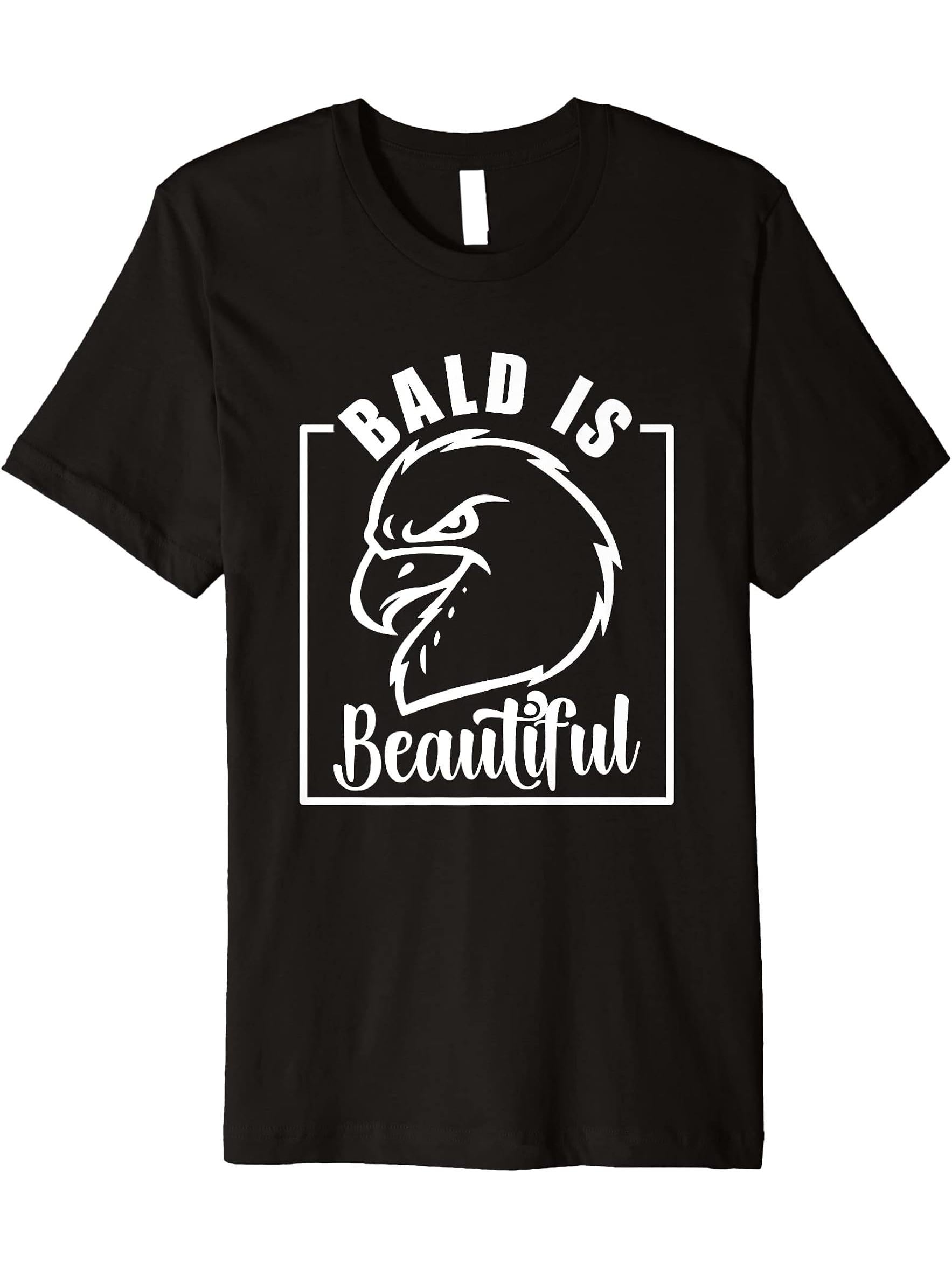 Bald Is Beautiful American Bald Eagle Bald Headed Premium T-Shirt 180G 100% Cotton Printed Round Neck Short-Sleeve T-Shirt, Gifts for Men Dad Husband Grandpa, S-XXXL, Black
