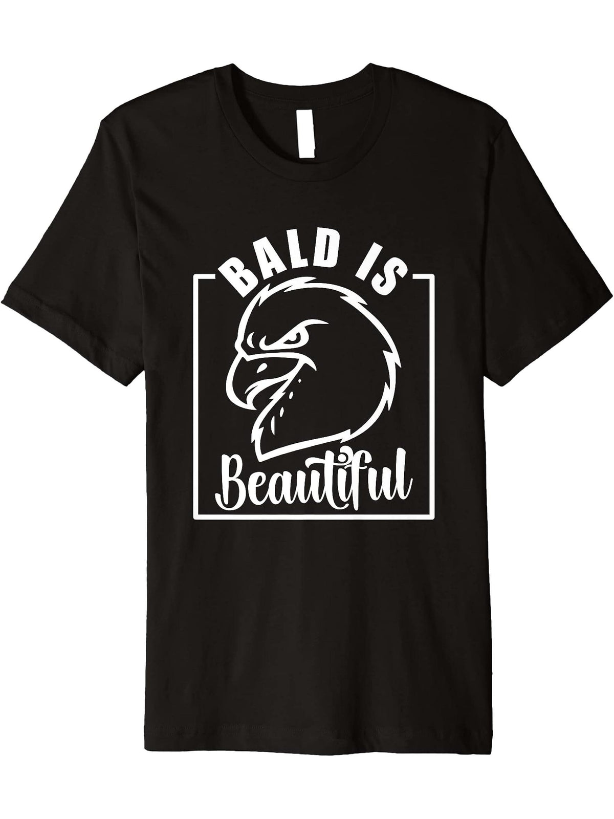 Bald Is Beautiful American Bald Eagle Bald Headed Premium T-Shirt 180G 100% Cotton Printed Round Neck Short-Sleeve T-Shirt, Gifts for Men Dad Husband Grandpa, S-XXXL, Black