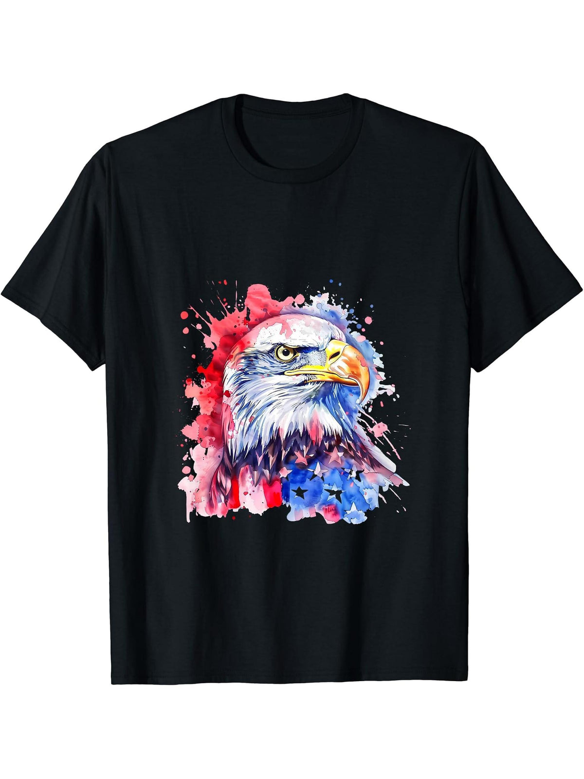 4th Of July Bald Eagle America American Flag USA Patriotic T-Shirt 180G 100% Cotton Printed Round Neck Short-Sleeve T-Shirt, Gifts for Men Dad Husband Grandpa, S-XXXL, Black
